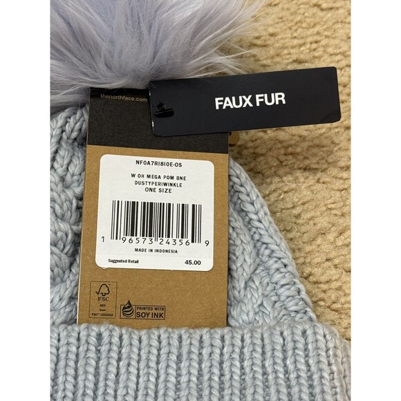 NWT The North Face W Oh Mega Fur Pom Lined Women’s Beanie Hat, Dusty Periwinkle - Picture 4 of 9